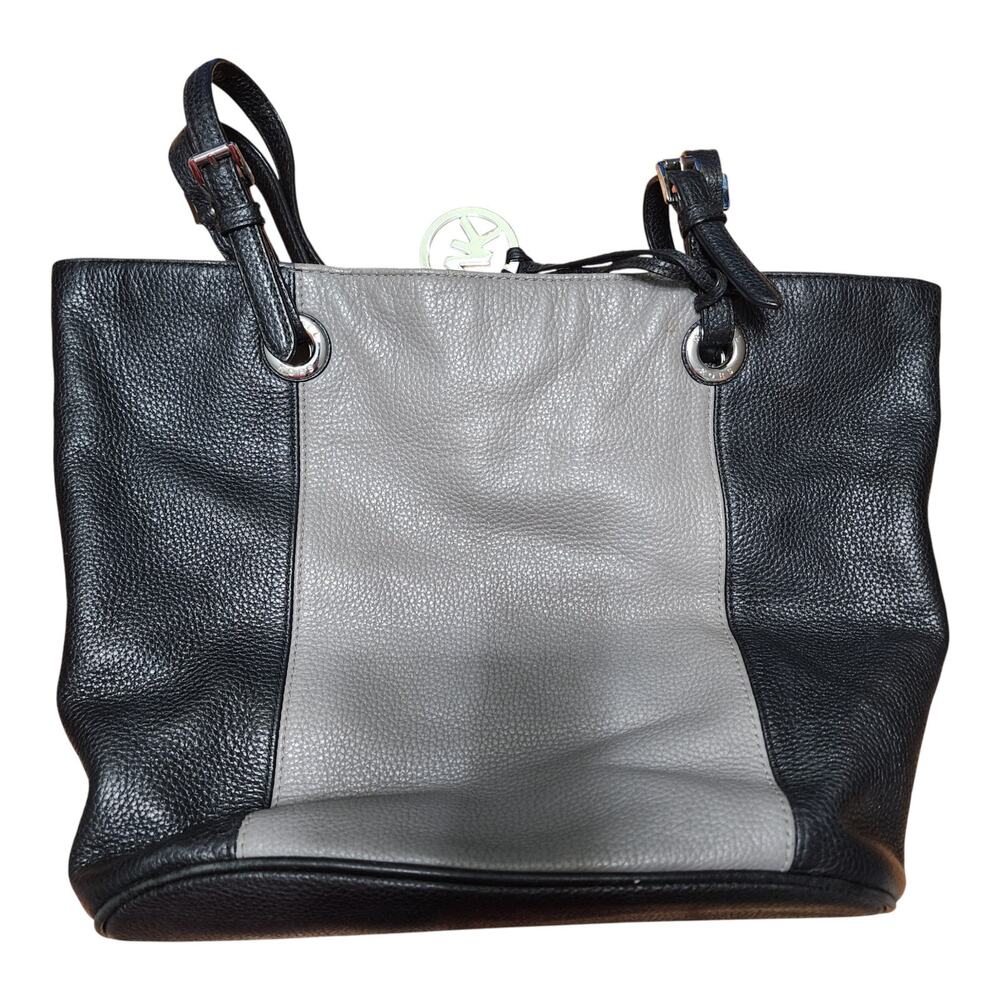 Michael Kors Jet Set Large Leather Tote Black Gray Pebbled Silver Accent 14x11x5 - Picture 4 of 16